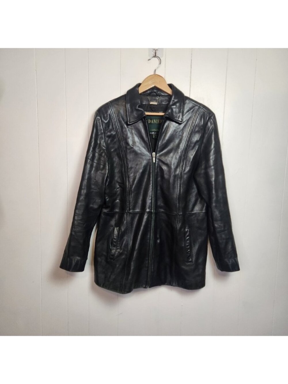 Vintage 90s Danier Black Blazer Leather Jacket Coat Minimalist Womens Size 12